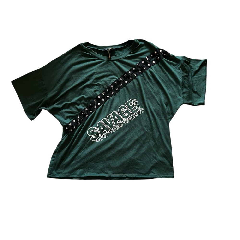 Green Graphic T-Shirt Savage Goth Punk Rock Edgy Streetwear‎